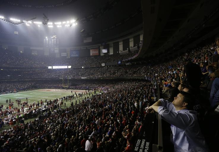 The partially blacked-out Superdome