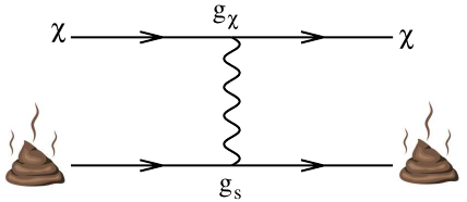 A Feynman diagram showing interaction between a chi (dark matter) particle and a pile of poo